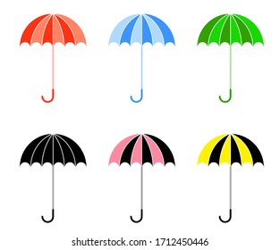 Bright colorful umbrellas in a flat style. Isolated vector on white background