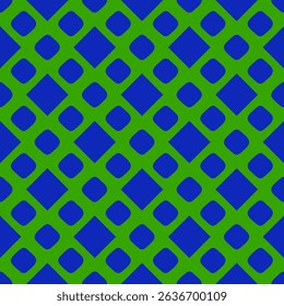 Bright colorful vector background. Funky geometric seamless pattern with squares and circles in regular grid. Abstract neon blue and green texture. Simple minimal funny pop childish summer design