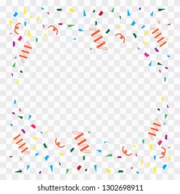 Bright colorful vector confetti background. Gold glitter confetti flying vector background  