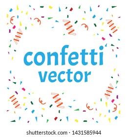Bright colorful vector confetti background. Gold glitter confetti flying vector background