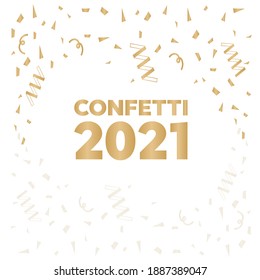 Bright colorful vector confetti background. Gold glitter confetti flying vector background  