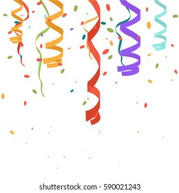 Bright colorful vector confetti background. Carnival background with confetti, serpentine