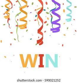 Bright colorful vector confetti background. Win background with confetti, serpentine
