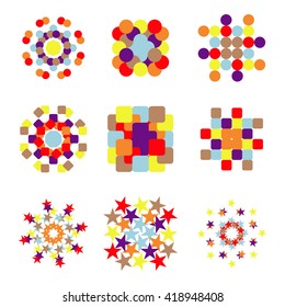 Bright Colorful vector geometric logotypes. Set of 9 business logo.
