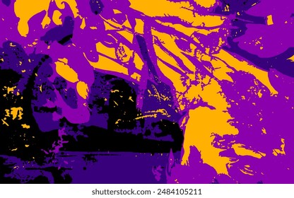 
Bright colorful vector horizontal background. Spots, brush strokes, splashes, dots, specks. Black, purple and yellow colors.