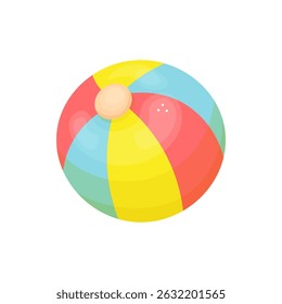 Bright colorful vector illustration of a beach ball in hand drawn style. Perfect for summer designs, children’s materials, vacation themes, beach games, travel concepts, and recreational graphics. 
