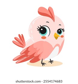 Bright and colorful vector illustration of spring birds, isolated. The bird is small, with soft feathers in pastel shades of pink, yellow and light blue, symbolizing the arrival of spring.