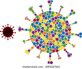 Hell bunter, vektorroter Virus zufälliger Punkt Mosaik für LGBT, und ein Original-Symbol. Zirkel randomisierte Punkte werden zu einem abstrakten roten Mosaiksymbol kombiniert.