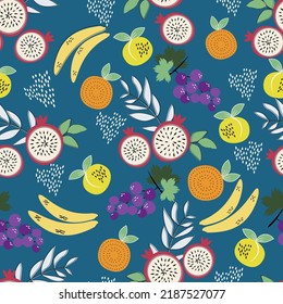 Bright colorful vector seamless pattern with tropical fruits