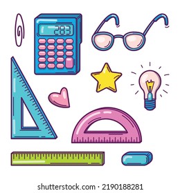 Colorido conjunto de vectores coloridos de material escolar para estudiar matemáticas, geometría. Aislado sobre fondo blanco