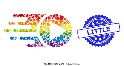 Bright colorful vector start play mosaic for LGBT, and Little corroded rosette stamp. Blue stamp includes Little caption inside rosette.