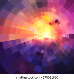 Bright colorful vector sunset in circle mosaic