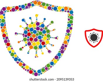 Bright colorful vector virus shield random dotted collage for LGBT, and an original icon. Round random parts are united into abstract collage virus shield icon.