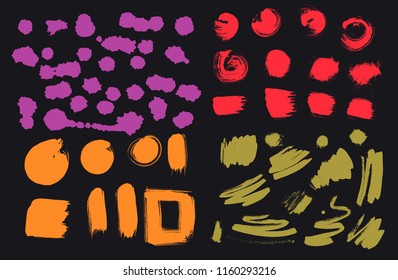 Bright colorful vivid, cheerful, optimistic ink brush strokes, blots, sprinkles, dabs and daubs. Set of grungy Oriental design elements for your design in vector. Creative collection