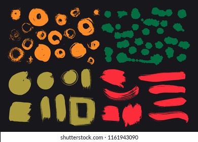 Bright colorful vivid, cheerful, optimistic ink brush strokes, blots, sprinkles, dabs and daubs. Set of grungy Oriental design elements for your design. Creative handmade collection in vector