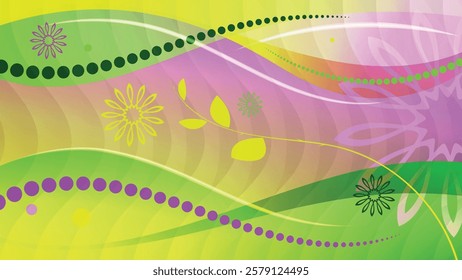 Bright colorful wallpaper with art plant elements. An excellent background for advertising, posters, postcards, business cards, corporate attributes and your other projects. Vector.