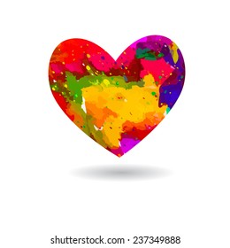 Bright colorful watercolor heart. Happy Valentine's Day. Vector 