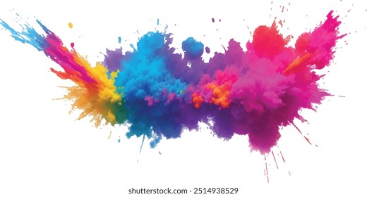 Bright colorful watercolor splash splatter stain brush strokes on white background. Modern vibrant aquarelle spot. Aquarelle explosion on white. Element. Vector watercolor illustration isolated design