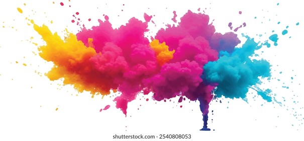 Bright colorful watercolor splash splatter stain brush strokes on white background. Modern vibrant aquarelle spot. Aquarelle explosion on white. Element. Vector watercolor illustration isolated design