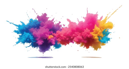 Bright colorful watercolor splash splatter stain brush strokes on white background. Modern vibrant aquarelle spot. Aquarelle explosion on white. Element. Vector watercolor illustration isolated design