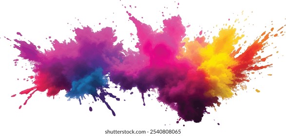 Bright colorful watercolor splash splatter stain brush strokes on white background. Modern vibrant aquarelle spot. Aquarelle explosion on white. Element. Vector watercolor illustration isolated design