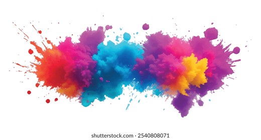 Bright colorful watercolor splash splatter stain brush strokes on white background. Modern vibrant aquarelle spot. Aquarelle explosion on white. Element. Vector watercolor illustration isolated design