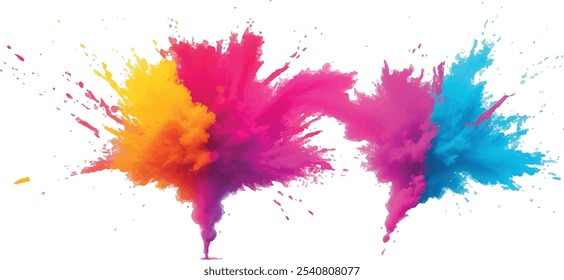 Bright colorful watercolor splash splatter stain brush strokes on white background. Modern vibrant aquarelle spot. Aquarelle explosion on white. Element. Vector watercolor illustration isolated design