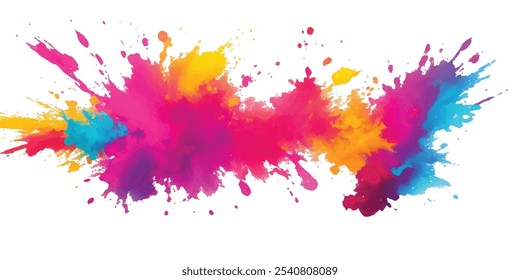 Bright colorful watercolor splash splatter stain brush strokes on white background. Modern vibrant aquarelle spot. Aquarelle explosion on white. Element. Vector watercolor illustration isolated design