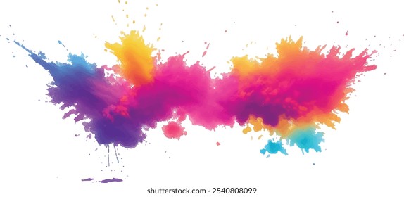 Bright colorful watercolor splash splatter stain brush strokes on white background. Modern vibrant aquarelle spot. Aquarelle explosion on white. Element. Vector watercolor illustration isolated design