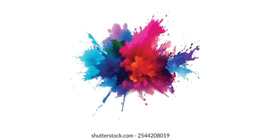Bright colorful watercolor splash splatter stain brush strokes on white background. Modern vibrant aquarelle spot. Rainbow trendy isolated design on white. Element. Vector watercolor illustration.