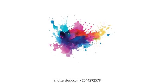 Bright colorful watercolor splash splatter stain brush strokes on white background. Modern vibrant aquarelle spot. Rainbow trendy isolated design on white. Element. Vector watercolor illustration.	