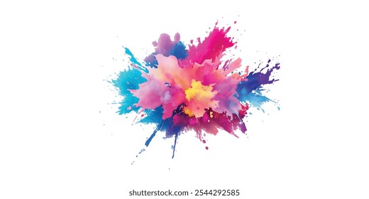 Bright colorful watercolor splash splatter stain brush strokes on white background. Modern vibrant aquarelle spot. Rainbow trendy isolated design on white. Element. Vector watercolor illustration.	