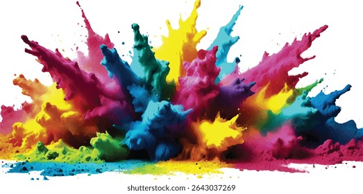 Bright colorful watercolor splash splatter stain brush strokes on white background. Modern vibrant aquarelle spot. Aquarelle explosion on white. Element. Vector watercolor illustration isolated design