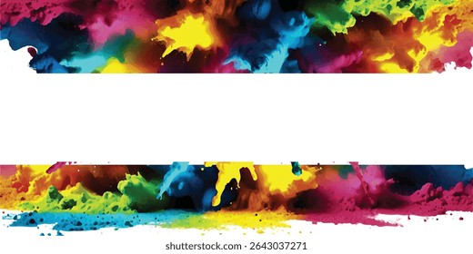 Bright colorful watercolor splash splatter stain brush strokes on white background. Modern vibrant aquarelle spot. Aquarelle explosion on white. Element. Vector watercolor illustration isolated design