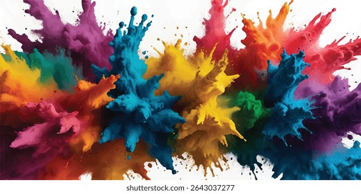 Bright colorful watercolor splash splatter stain brush strokes on white background. Modern vibrant aquarelle spot. Aquarelle explosion on white. Element. Vector watercolor illustration isolated design