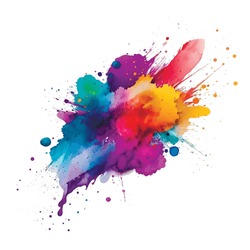 Bright Colorful Watercolor Stain Splash Splatter Brush Stroke On White Background. Modern Vibrant Aquarelle Spot. Rainbow Trendy Isolated Design On White. Element. Vector Watercolor Illustration.