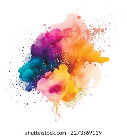 Bright colorful watercolor stain splash splatter brush stroke on white background. Modern vibrant aquarelle spot. Decorative trendy isolated design on white. Element. Vector watercolor illustration.