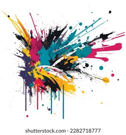 Bright colorful watercolor stain splash splatter  brush stroke drop on white background. Modern aquarelle spotty pattern. Trendy isolated design on white. Element. Vector watercolor illustration.