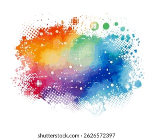 Bright colorful watercolor stain splash splatter brush stroke on white background. Modern vibrant aquarelle spot. Decorative trendy isolated design on white. hand drawn. Not AI. Vector illustration