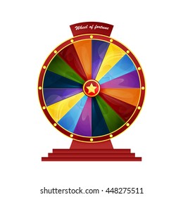 bright colorful wheel of fortune on a pedestal. vector illustration isolated on white background