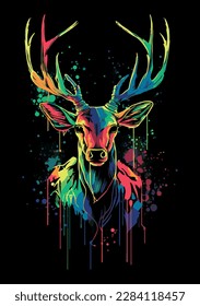 Bright colorful wild deer on dark background