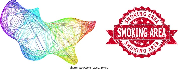 Bright colorful wire frame spot, and Smoking Area rubber ribbon stamp. Red stamp contains Smoking Area tag inside ribbon.Geometric linear frame flat network based on spot icon,