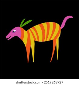 Bright colorful zebra with geometric pattern throughout. Fantastic cute character with a friendly smile