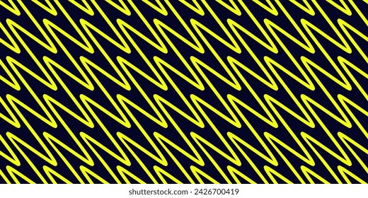 Bright colorful zigzag lines seamless pattern. Vector texture with diagonal zig zag, waves, stripes, chevron. Simple neon yellow and black abstract geometric background. Stylish funky retro design