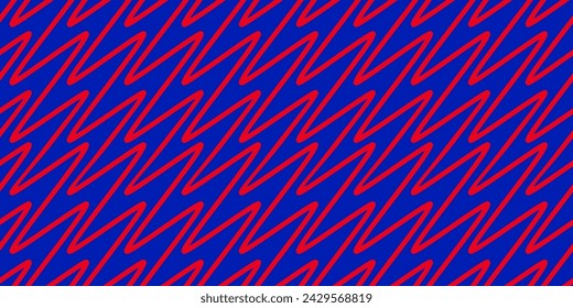 Bright colorful zigzag lines seamless pattern. Vector texture with diagonal zig zag, waves, stripes, chevron. Simple neon red and blue abstract geometric background. Stylish funky repeated designBrigh