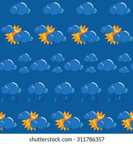 Bright and colorfull seamless pattern with sun, clouds, and rain. Vector illustration. EPS10.