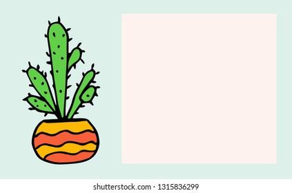Bright coloring of the ceramic pot for spiny cactus. Ideal for banner, postcard and background. African design style
