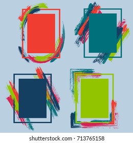 Bright colors art frame set vector collection. Grunge border with painted brushstrokes background collection. Painted frames advertising graphics design templates for banners, flyers, posters, cards.