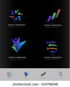 bright colors , corporate logo / icon collection on black background 