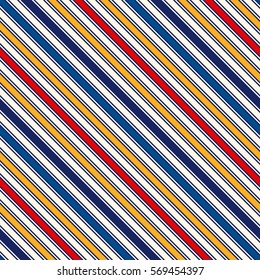 Bright colors diagonal stripes abstract background. Thin slanting line wallpaper. Seamless pattern with simple classic motif. Digital paper for scrapbook, textile print, page fill. Vector illustration